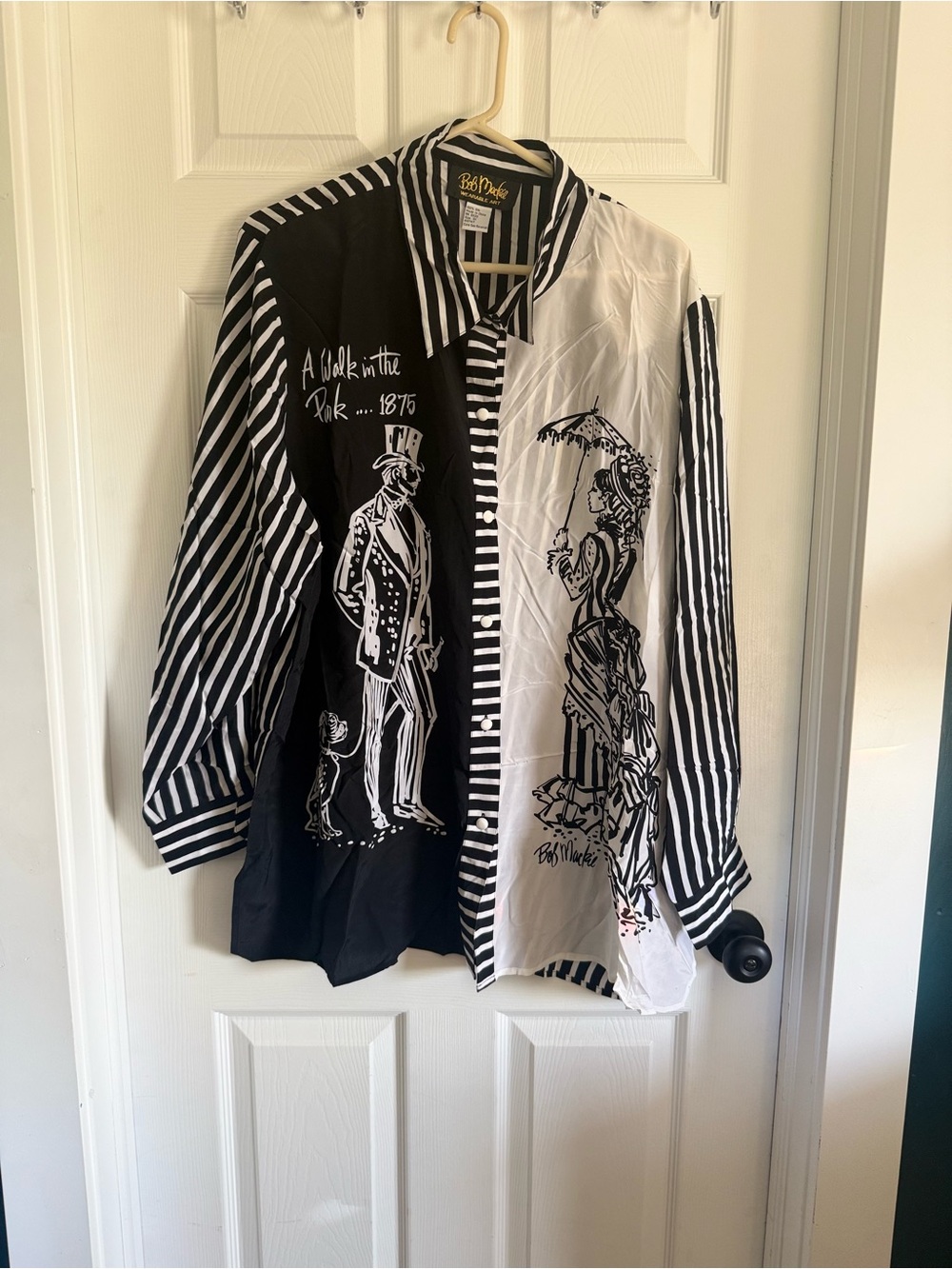 Bob Mackie Black and White Illustrated Button-Up Blouse
